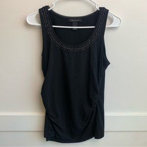 White House Black Market Black Beaded Ruched Tank Top
